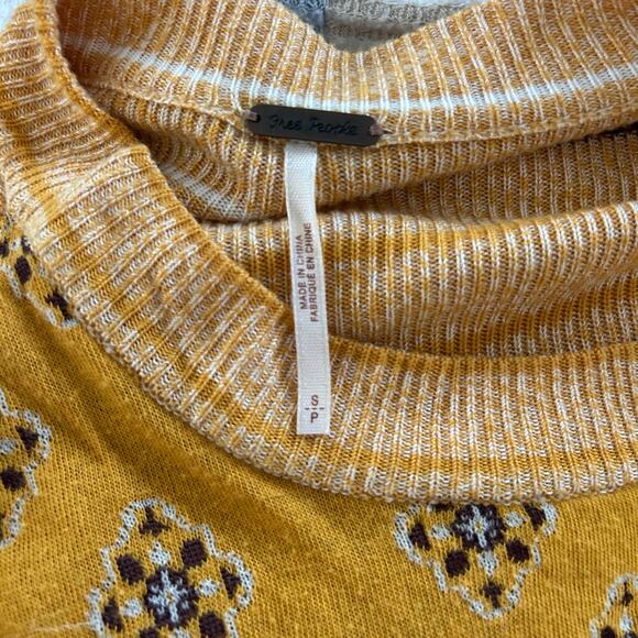 Free People Women Long Sleeve Knit Sweater Gold Fall Pullover Boho Hippie Small - Picture 5 of 8